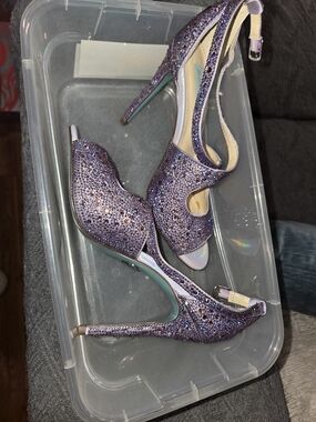 Betsey Johnson Purple Crystal Peep-Toe Stilettos